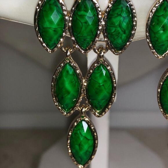 Amrita Evergreen & Gold Chandelier Earrings - Picture 4 of 7